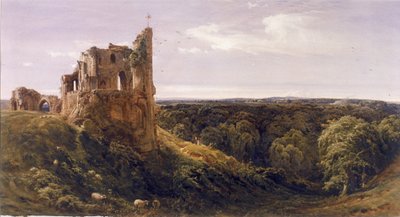 Ruined Castle in a Landscape (Knaresborough Castle) by Bernard Walter Evans
